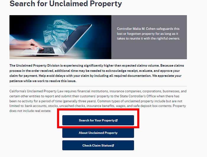 search for california unclaimed property