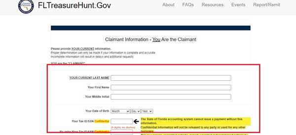 CLAIMANT INFORMATION FLORIDA UNCLAIMED PROPERTY