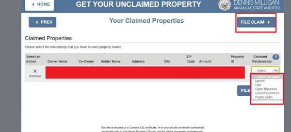 CLAIMANT RELATIONSHIP ARKANSAS UNCLAIMED PROPERTY