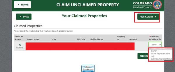 CLAIMANT RELATIONSHIP COLORADO UNCLAIMED PROPERTY
