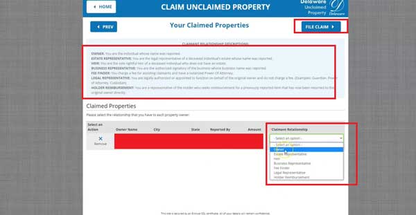 FILE CLAIM BUTTON DELAWARE UNCLAIMED PROPERTY