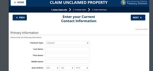 PRIMARY INFORMATION ALASKA UNCLAIMED PROPERTY