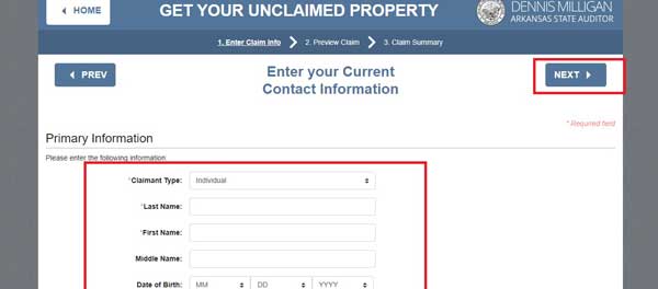 PRIMARY INFORMATION ARKANSAS UNCLAIMED PROPERTY