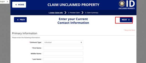 PRIMARY INFORMATION IDAHO UNCLAIMED PROPERTY