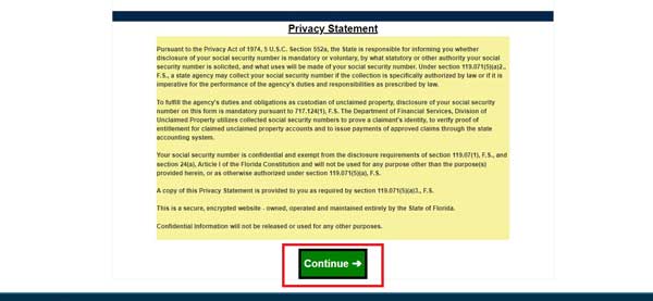PRIVACY STATEMENT FLORIDA UNCLAIMED PROPERTY