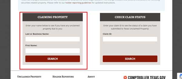 SEARCH CLAIMING PROPERTY TEXAS UNCLAIMED PROPERTY