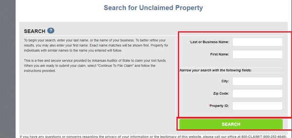 SEARCH FOR UNCLAIMED PROPERTY ARKANSAS UNCLAIMED PROPERTY