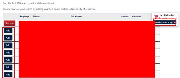 CLAIM PROPERTIES IN MY CART MISSOURI UNCLAIMED PROPERTY
