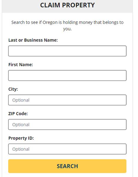 CLAIM PROPERTY OREGON UNCLAIMED PROPERTY