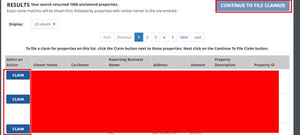 CONTINUE TO FILE CLAIM NEVADA UNCLAIMED PROPERTY