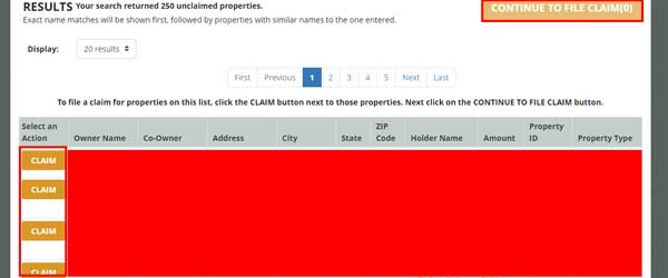 CONTINUE TO FILE CLAIM SOUTH CAROLINA UNCLAIMED PROPERTY