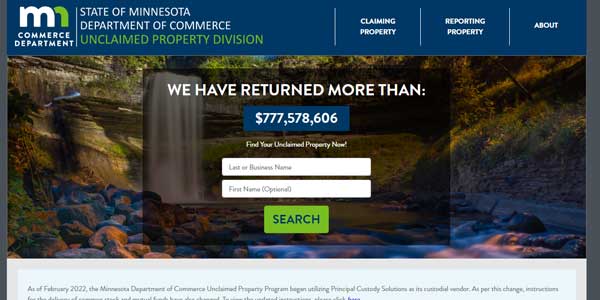 HOME PAGE MINNESOTA UNCLAIMED PROPERTY