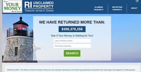 HOME PAGE RHODE ISLAND UNCLAIMED PROPERTY