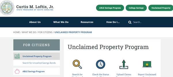 HOME PAGE SOUTH CAROLINA UNCLAIMED PROPERTY