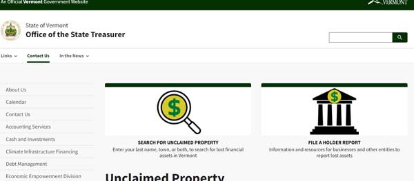 HOME PAGE VERMONT UNCLAIMED PROPERTY