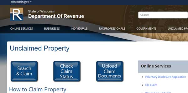 HOME PAGE WISCONSIN UNCLAIMED PROPERTY