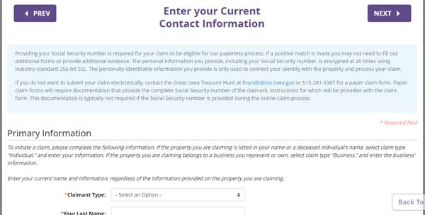 PRIMARY INFORMATION IOWA UNCLAIMED PROPERTY