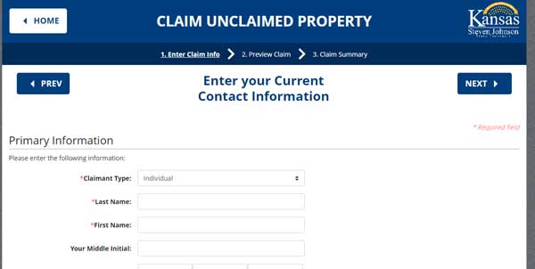 PRIMARY INFORMATION KANSAS UNCLAIMED PROPERTY