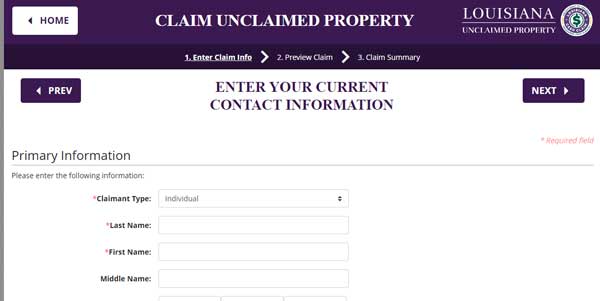 PRIMARY INFORMATION LOUISIANA UNCLAIMED PROPERTY