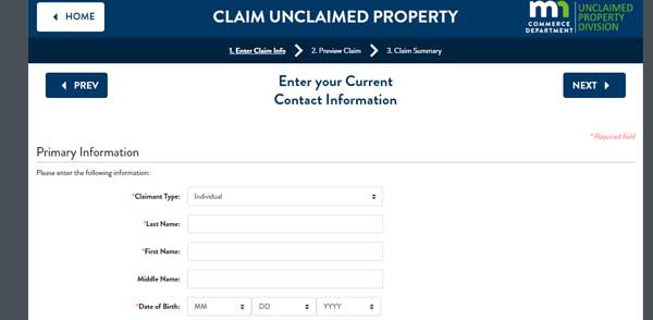 PRIMARY INFORMATION MINNESOTA UNCLAIMED PROPERTY