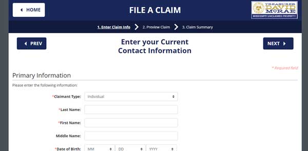 PRIMARY INFORMATION MISSISSIPPI UNCLAIMED PROPERTY