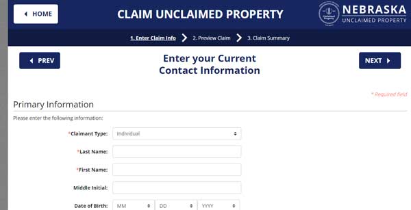 PRIMARY INFORMATION NEBRASKA UNCLAIMED PROPERTY