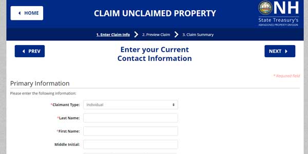 PRIMARY INFORMATION NEW HAMPSHIRE UNCLAIMED PROPERTY