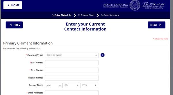 PRIMARY INFORMATION NORTH CAROLINA UNCLAIMED PROPERTY