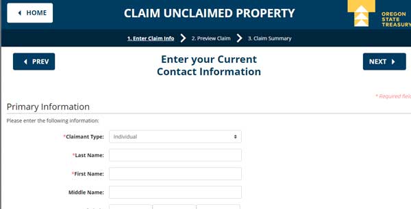 PRIMARY INFORMATION OREGON UNCLAIMED PROPERTY