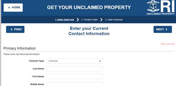 PRIMARY INFORMATION RHODE ISLAND UNCLAIMED PROPERTY