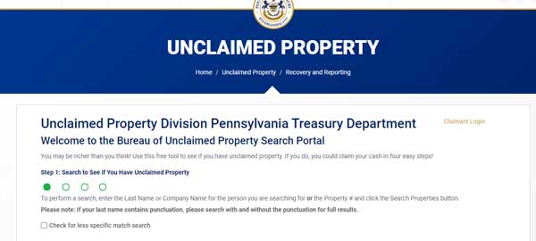 UNCLAIMED PROPERTY SECTION PENNSYLVANIA UNCLAIMED PROPERTY