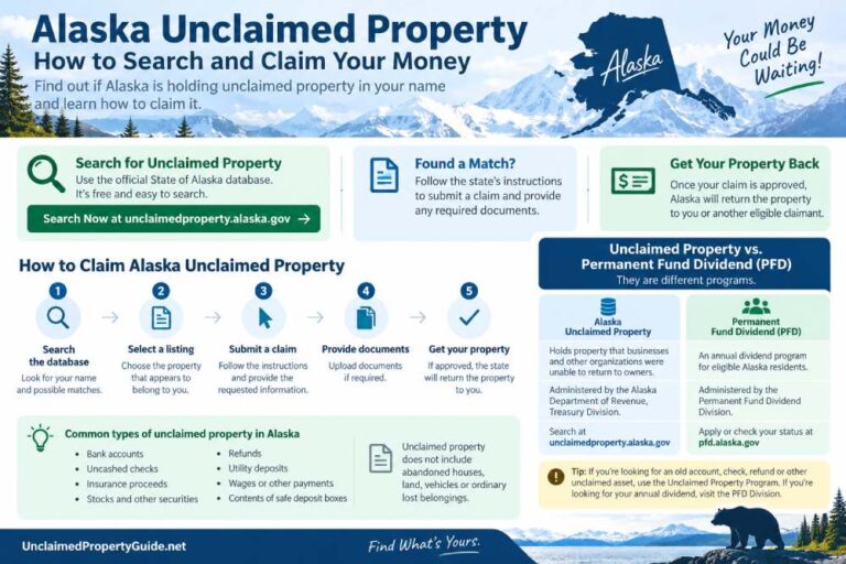 Alaska unclaimed property search and claim process compared with the Permanent Fund Dividend