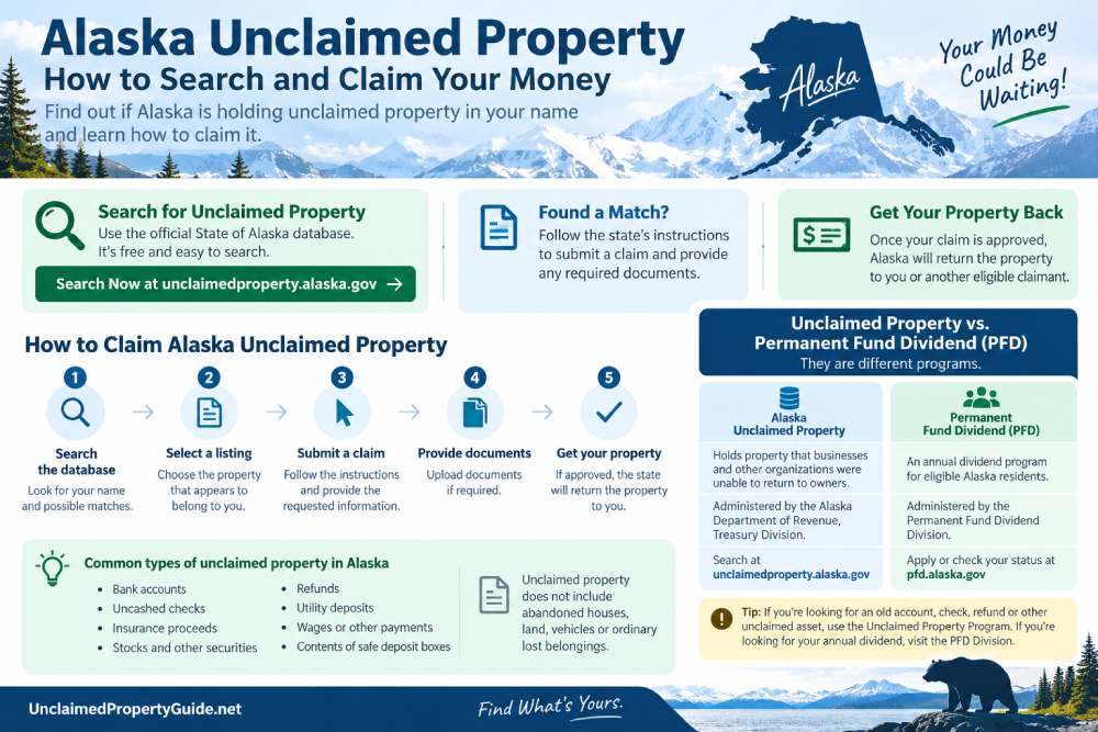 Alaska unclaimed property search and claim process compared with the Permanent Fund Dividend
